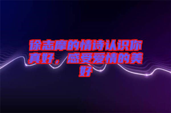 徐志摩的情詩(shī)認(rèn)識(shí)你真好，感受愛(ài)情的美好