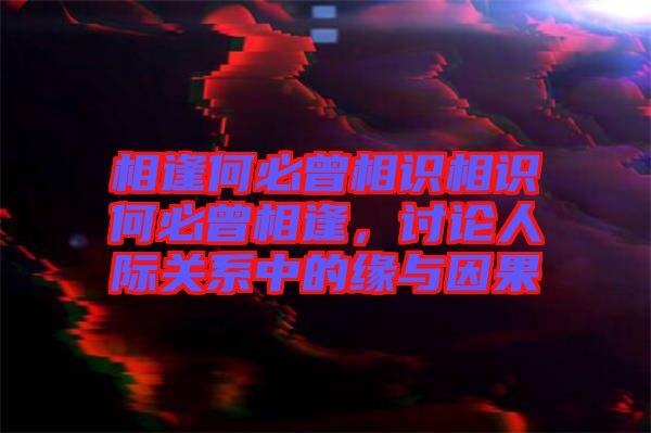 相逢何必曾相識相識何必曾相逢，討論人際關(guān)系中的緣與因果