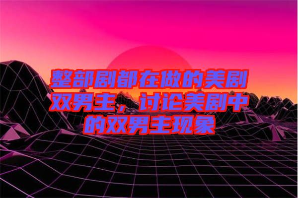 整部劇都在做的美劇雙男主，討論美劇中的雙男主現(xiàn)象