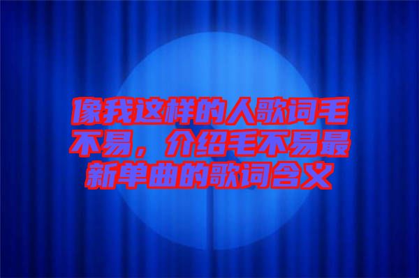 像我這樣的人歌詞毛不易，介紹毛不易最新單曲的歌詞含義