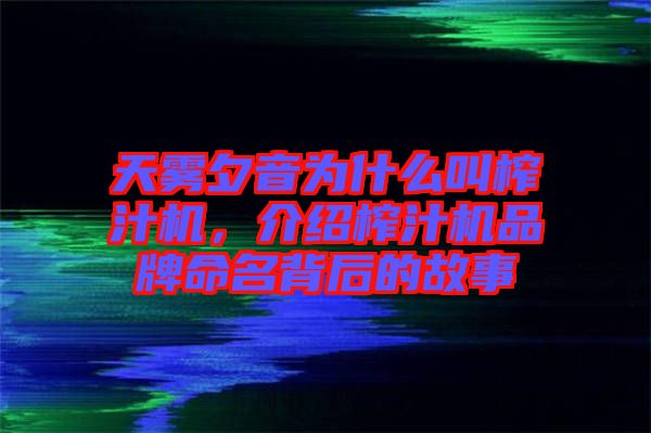 天霧夕音為什么叫榨汁機(jī)，介紹榨汁機(jī)品牌命名背后的故事