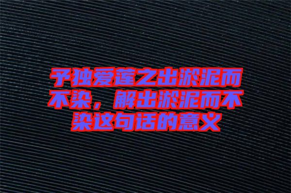 予獨(dú)愛(ài)蓮之出淤泥而不染，解出淤泥而不染這句話的意義