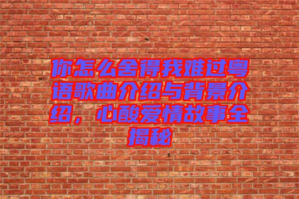 你怎么舍得我難過粵語歌曲介紹與背景介紹，心酸愛情故事全揭秘