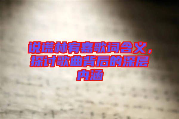 說謊林宥嘉歌詞含義，探討歌曲背后的深層內(nèi)涵